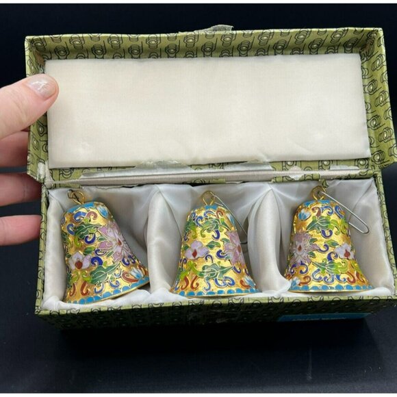 Lillian Vernon Cloisonne Enamel Bell Ornament 2" - Set Of 3 ~ #396 COLORFUL - Picture 3 of 9